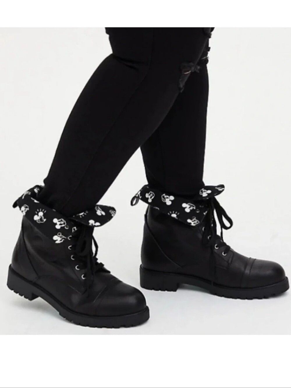 Torrid Disney Women's size 12WW Black PU fold over combat boots